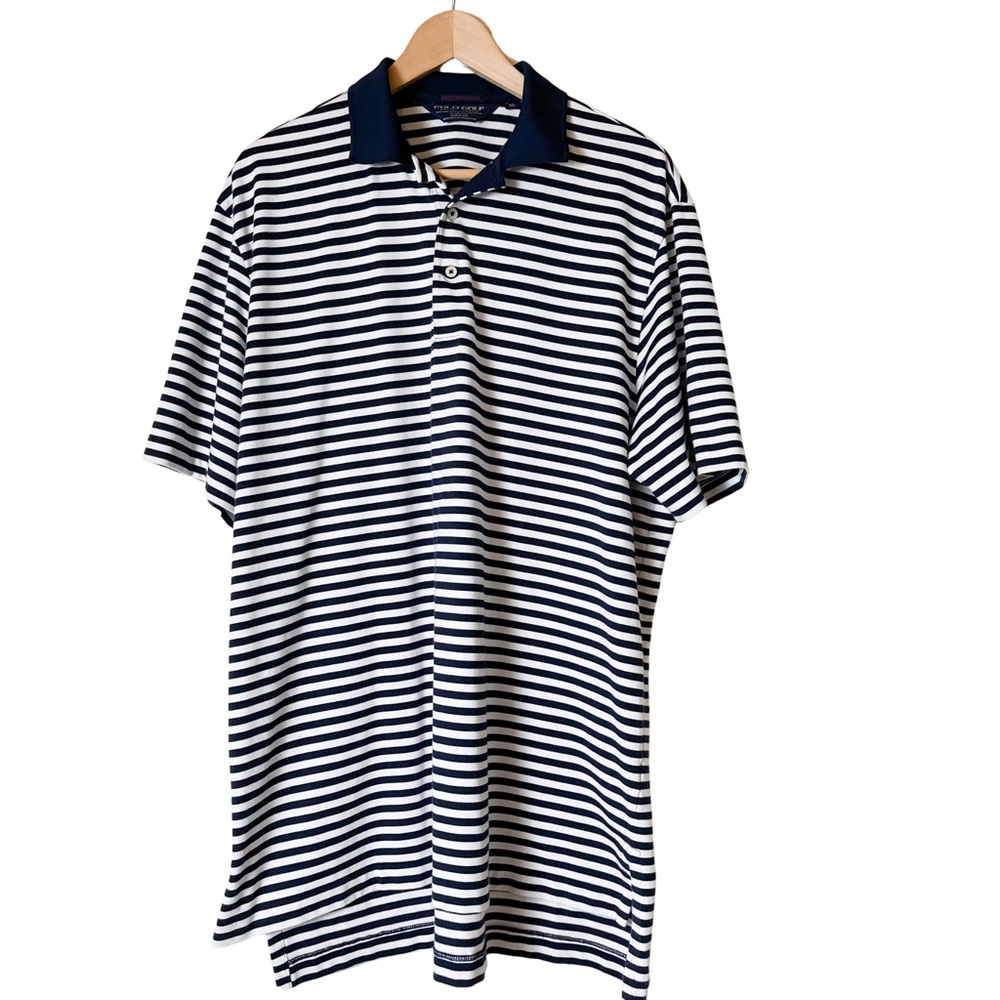Ralph Lauren Polo Shirt Golf Navy White Striped Men Performance Cotton Size XL